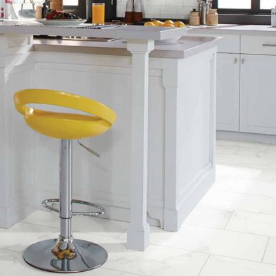 oversized kitchen floor tiles in a bright kitchen